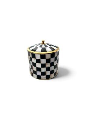 Jar Mother of Pearl Checkered Design Handmade Lidded Box with Shell Elegant Gift